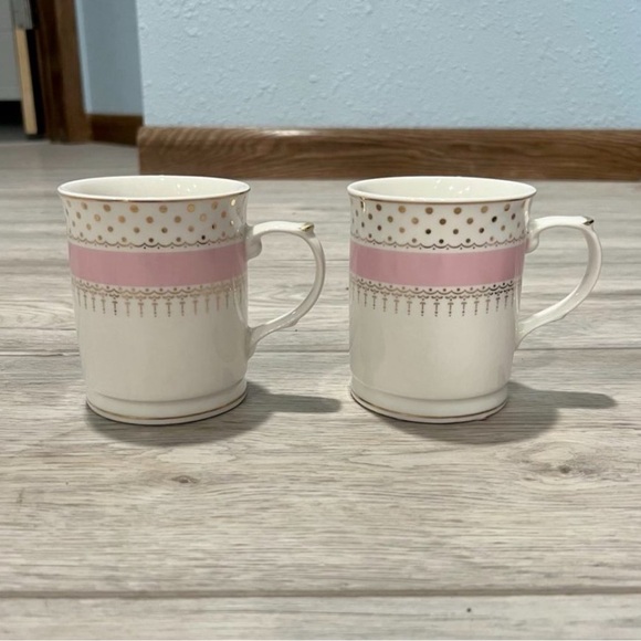 Set of 2 Grace’s Teaware Pink Stripe Gold Polka Dots Cereal Bowl Tea Ware - Picture 10 of 10